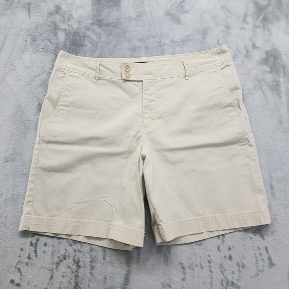 Eddie Bauer Shorts Womens 14 Tan Khaki Mercer Fit Chino Cotton 8" Inseam Outdoor - Picture 1 of 12